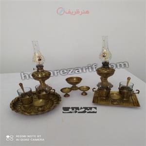 چراغ گردسوز و چایخوری برنجی