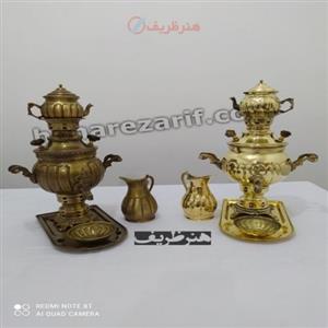 سماور برنجی ذغالی آنتیک مدل استوانه ای یک لیتری
