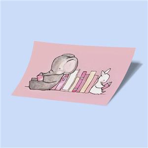 استیکر Cute Card 4-Bunny And Elephant Reading 