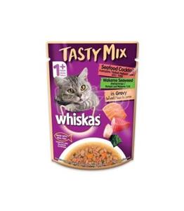 پوچ گربه بالغ ویسکاس با طعم ماهی های دریایی وجلبک در سس  70 گرم Whiskas Tasty Pouch Adult Wet Cat Food With Seafood & Seaweed In Gravy