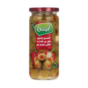 زیتون شور پر شده با فلفل دلمه ای 480 گرمی آرشیا