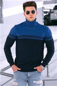 ژاکت آبی سرمه ای یقه اسکی مدل طرحدار آستین بلند مردانه مدمکست Madmext (ساخت ترکیه) 