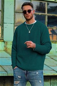 ژاکت بافتنی سبز یقه گرد مدل قواره دار آستین بلند مردانه مدمکست Madmext (ساخت ترکیه) 