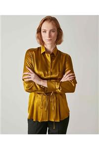 شومیز ساتن یقه پیراهنی کاپوت دار آستین بلند زنانه ایپکیول IpekYol (ساخت ترکیه)