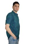 پیراهن آبی یقه پیراهنی مدل طرحدار جیب دار جلو دکمه دار آستین کوتاه مردانه ونس Vans (ساخت آمریکا)