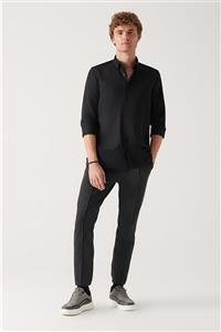 شلوار پارچه ای مشکی جیب دار کمرکش کاپوت دار مدل راسته مردانه آوا Avva (ساخت ترکیه) 