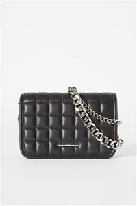 کیف با طرح شطرنجی و بند زنجیری زنانه رنگ مشکی با بند نقره ای رنگ برشکا Bershka (ساخت اسپانیا)