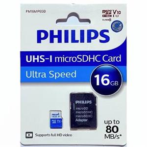 کارت حافظه microSDHC فیلیپس مدل Ultra Speed کلاس 10 استاندارد UHS-I U1 سرعت 80MBps ظرفیت 16 گیگابایت به همراه آداپتور 
