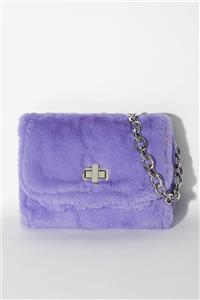 کیف رو دوشی با بند زنجیری کلفت مدل پشمی رنگ بنفش برشکا Bershka (ساخت اسپانیا)