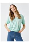 تی شرت یقه V شکل طرحدار زنانه سبز کوتون Koton (ساخت ترکیه)