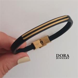 دستبند مردانه چرم و طلا ساده و شیک