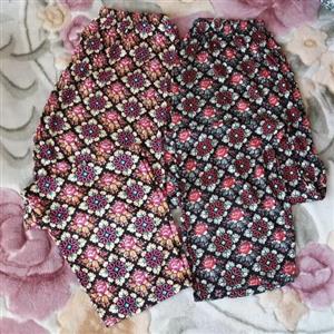 شلوار زنانه راحتی نخ پلیستر تنخور نرم لطیف عالی فول کش طرح زیبا فری سایز از سایز 40 تاسایز 58 میخوره قد 100 