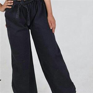 شلوار بگ لی کاغذی زنانه دو رنگ آبی وزغالی فری سایز مناسب 36تا48