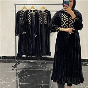 مانتو مخمل مشکی عروسکی پولک دوزی شده  و منجوق دوزی و 