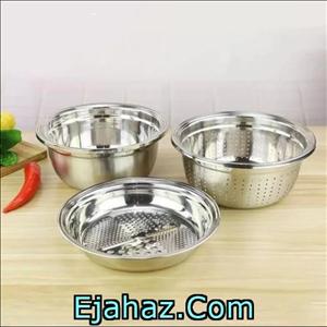 ست آبکش لگن و رنده استیل 3 پارچه سایز 26