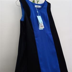 سارافون آبی کاربنی پشت حریر آستر دار پلیسه ای