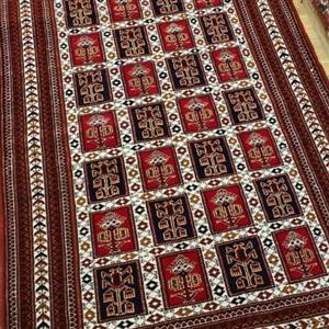 قالیچه دستباف ترکمن اعلا، 3 متری، طرح خشتی یا گلدانی، ، پشم