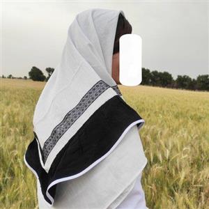 روسری مجلسی مزونی خاص ویژه 1401 ترکیب سفید مشکی و پارچه وال اسلپ