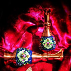 گلدان مس و پرداز 16 سانتی طرح ترنج بسته دو عددی