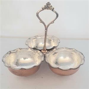 اردو خوری مسی سه تایی دسته و پایه برنجی ، تولید زنجان 