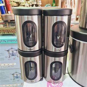 بانکه4 عددی تمام استیل یونیک اصل ( جای حبوبات ، بانکه حبوبات ، سطل قند، سطل برنج