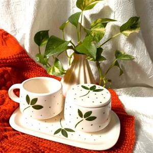 ست چای خوری یکنفره طرح برگ سبز
