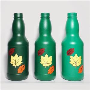 گلدان دکوراتیو شیشه ای رنگ سبز طرح برگ پاییزی ست 3 عددی