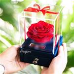 جعبه جواهرات و کارت هدیه رز جاودان دکوفیوره مدل گل ماندگار