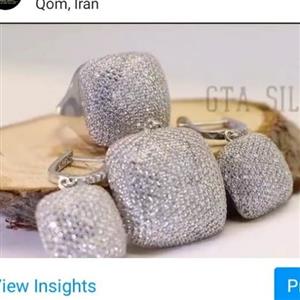 نیم ست مربعی نقره 925 طرح جواهر ابکاری طلا