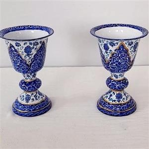 جفت شمعدان مینا کاری روی مس .کاردست فوق العاده زیبا