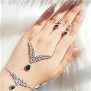 سرویس یاقوت کبود نقره 925 طرح جواهر ابکاری سفیدطلا