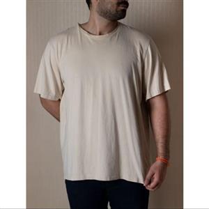 تیشرت ساده کرم رنگ سه ایکس لارج سوپر پنبه اورجینال یقه گرد استین کوتاه