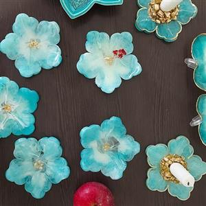 هفت سین طرح گل فیروزه ای رزینی 6 تیکه