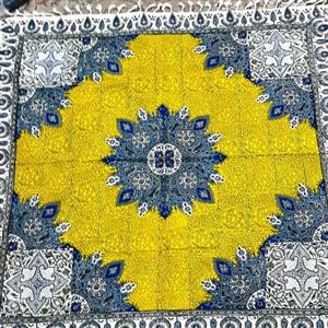سفره ورومیزی قلمکاری صادراتی اعلا زمینه ترنج زرد رنگ 