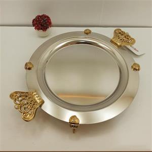 سینی استیل نگار کوچک گرد کد 422 مدل تاج طلایی
