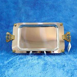 سینی نگار استیل مستطیل بزرگ کد 428 مدل تاج طلایی