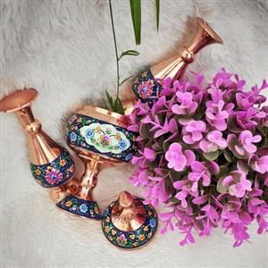 ست گلدان 16 و شکلات خوری پایه دار 24 مس و پرداز