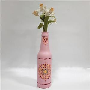 گلدان دکوراتیو شیشه ای زمینه صورتی طرح نقطه کوبی ماندالا