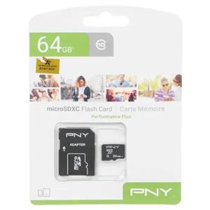 کارت حافظه microSD پی ان وای مدل PERFORMANCE PLUS کلاس 10 استاندارد HS سرعت 20MBps ظرفیت 64 گیگابایت به همراه آداپتور SD
