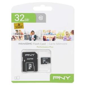 کارت حافظه microSD پی ان وای مدل PERFORMANCE PLUS کلاس 10 استاندارد HS سرعت 20MBps ظرفیت 32 گیگابایت به همراه آداپتور SD