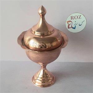 قندان مسی پایه دار و طرح دار  سایز متوسط داخل قلع شده و نانو شده