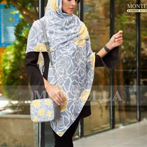 ست کیف و روسری یا شال برند مونتلا  (رز طوسی گل زرد)