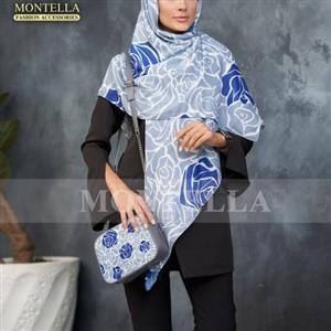 ست کیف و روسری یا شال برند مونتلا  (رز طوسی گل آبی)
