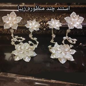 استند دکوری گل کریستالی دوکاره (یک جفت)، رنگ صدفی_لب طلایی.