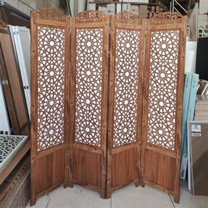 پاراوان پارتیشن چهارلنگه مشبک طرح ارسی تک رو و قابل حمل و تاشو از جنس MDF