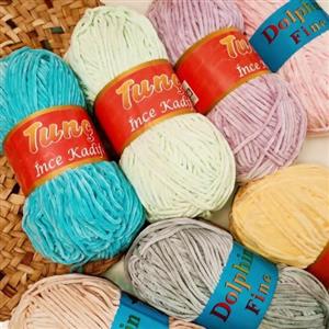 کاموا مخمل تونچ و دولفین ترک با کیفیت عالی براق کاملا نرم و لطیف ضدحساسیت با متراژ بالا170 الی 180متر بابافتی شیک و جذاب