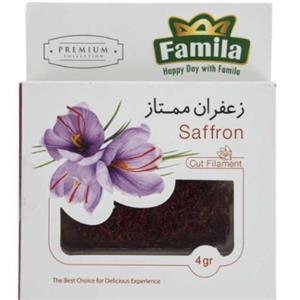 زعفران فامیلا 10 مثقال انقضا1403 زعفران ممتاز فامیلا مقدار 4 گرم درجه 1(پک 10 عددی)