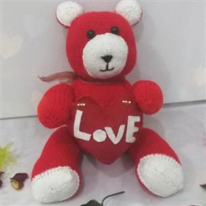 عروسک خرس ولنتاین دست بافت(30cm قابل شست و شو کاموا آکریل)