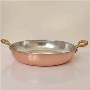ماهیتابه مسی چکشی دسته برنجی سایزمتوسط