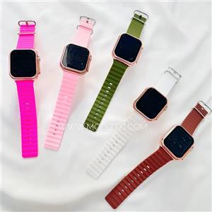 ساعت ال ای دی بند سلیکونی گرد رزگلد